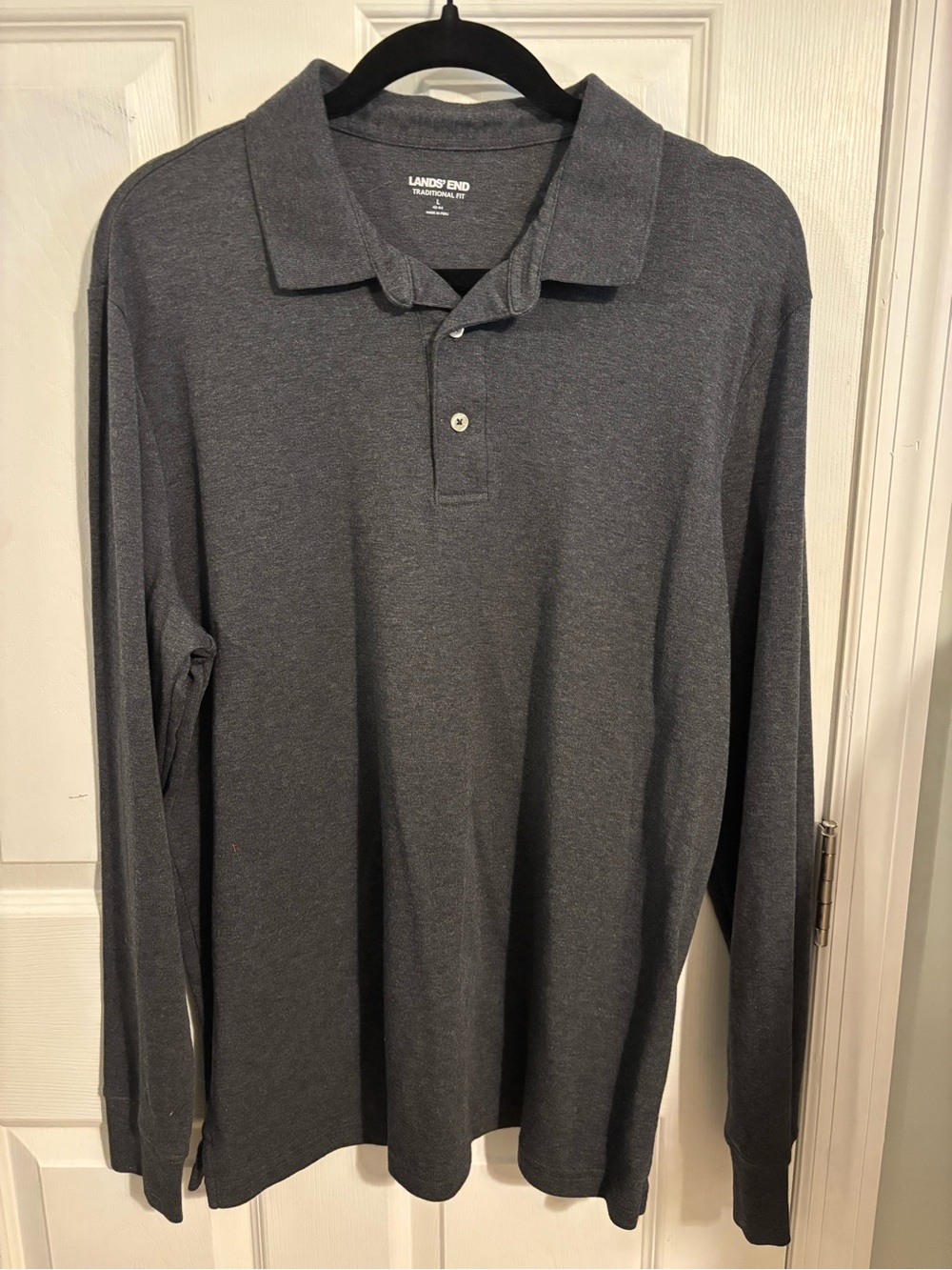 😍Lands' End Men's Long Sleeve Polo - Gray Size Large
